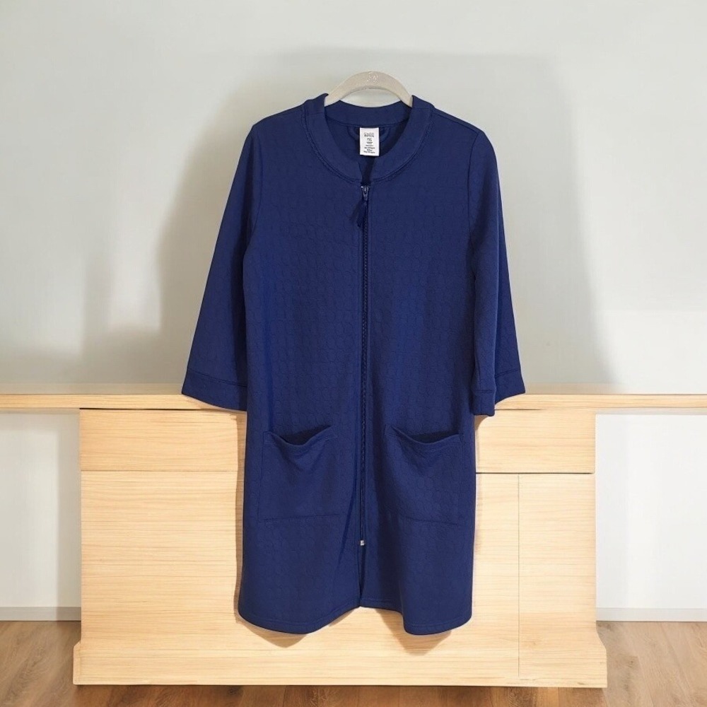 Croft & Barrow Zip Front Robe Blue PXS Women Quilted Loungewear NEW